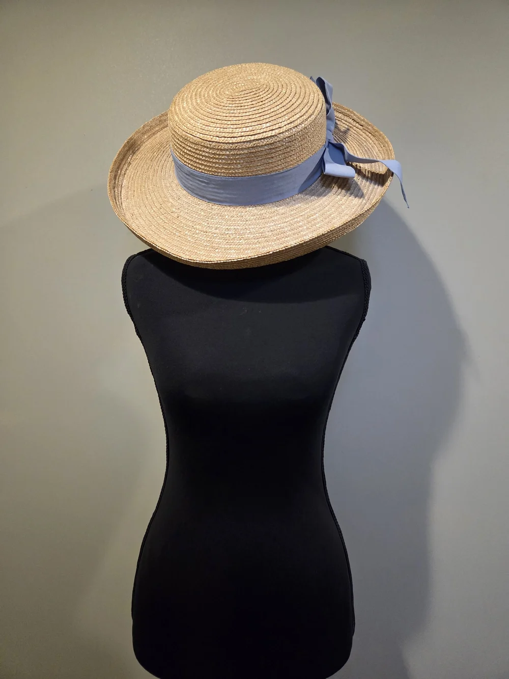 April Cornell Straw Boater Hat with Light Blue Band